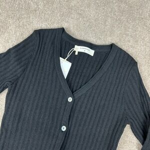 Commense Cardigan Sweater Women's Medium Black Ribbed Knit V-Neck Button Front